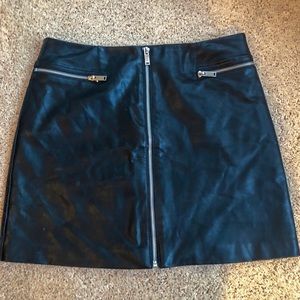 Black leather zip up skirt